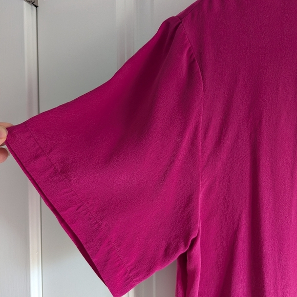 100% Silk Blouse Short Sleeve with Neck detail, Pink, Size M - Picture 11 of 12